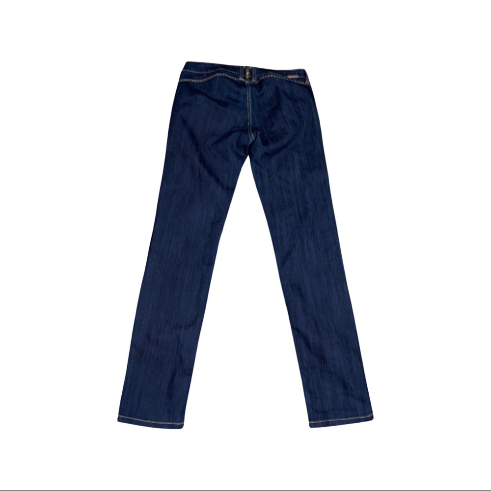 Dark Blue Made In America Studded Jeans With Tan Western Style Stitching - Picture 4 of 9